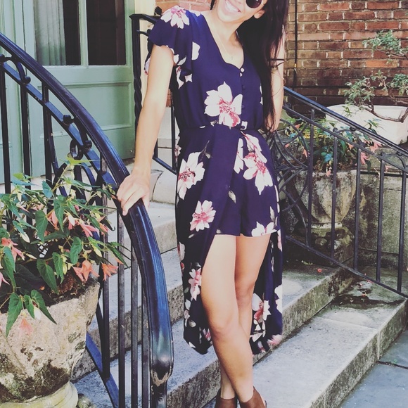 Row A Pants - Row A Blue Floral Romper